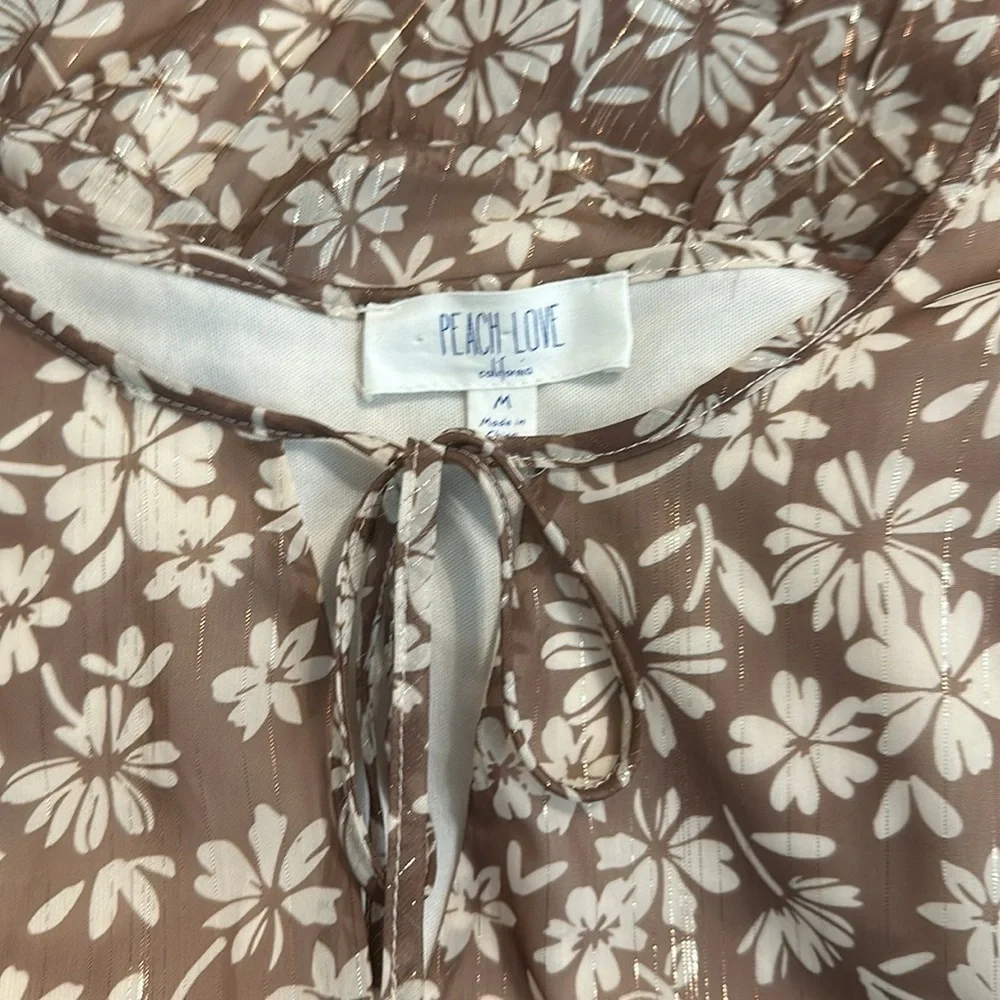 PEACH LOVE CALIFORNIA BOHO FLORAL SHIMMER THREADED DRESS GUC SZ M VERSATILE - Picture 9 of 12